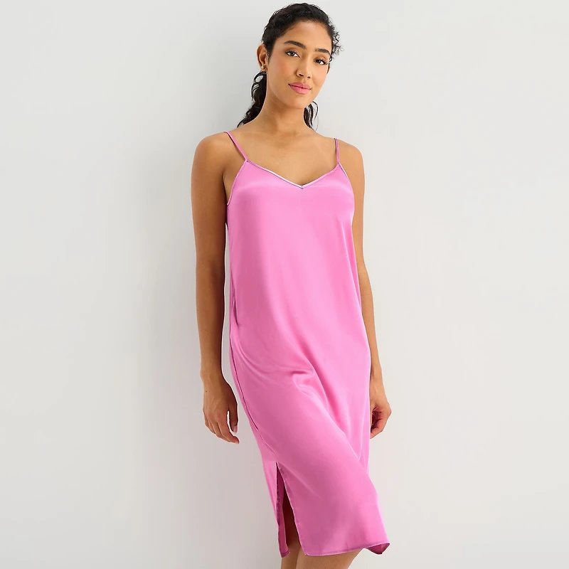 Ambrielle Womens Satin Sleeveless V Neck Nightgown