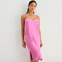 Ambrielle Womens Satin Sleeveless V Neck Nightgown
