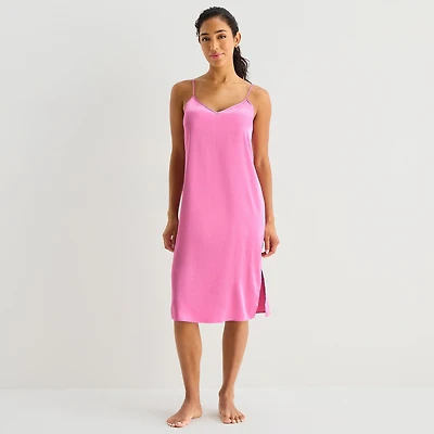 Ambrielle Womens Satin Sleeveless V Neck Nightgown