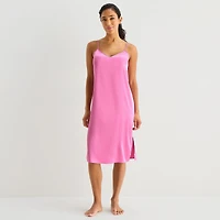 Ambrielle Womens Satin Sleeveless V Neck Nightgown