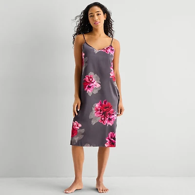 Ambrielle Womens Satin Sleeveless V Neck Nightgown