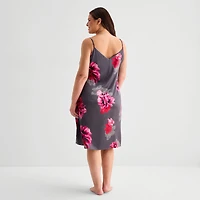 Ambrielle Womens Plus Satin Sleeveless V Neck Nightgown