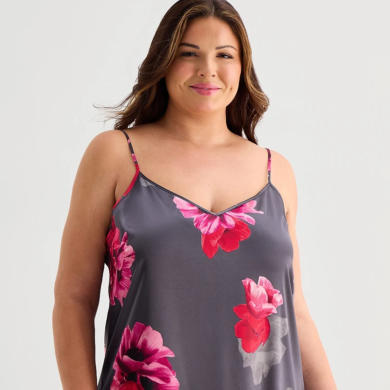 Ambrielle Womens Plus Satin Sleeveless V Neck Nightgown