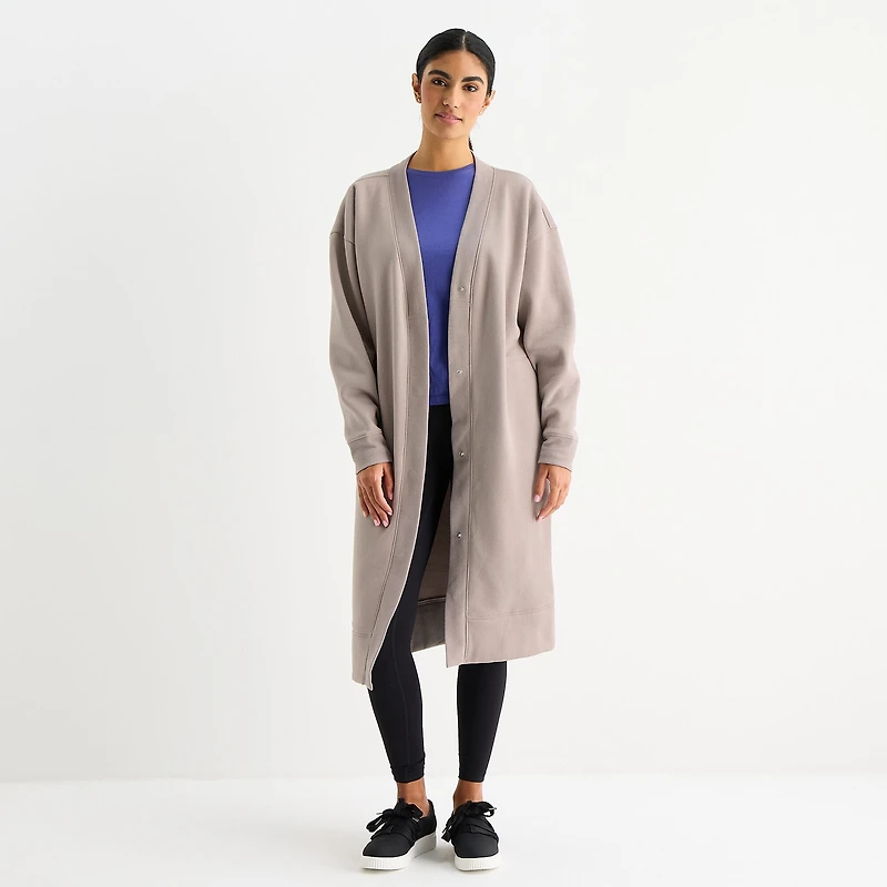 Xersion Super Soft Fleece Womens Oversized Long Sleeve Layered Sweater