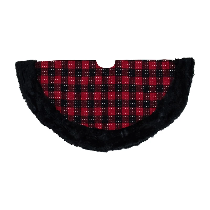 Northlight 48" Buffalo Plaid With Polka Dots And Faux Fur Border Indoor Tree Skirt
