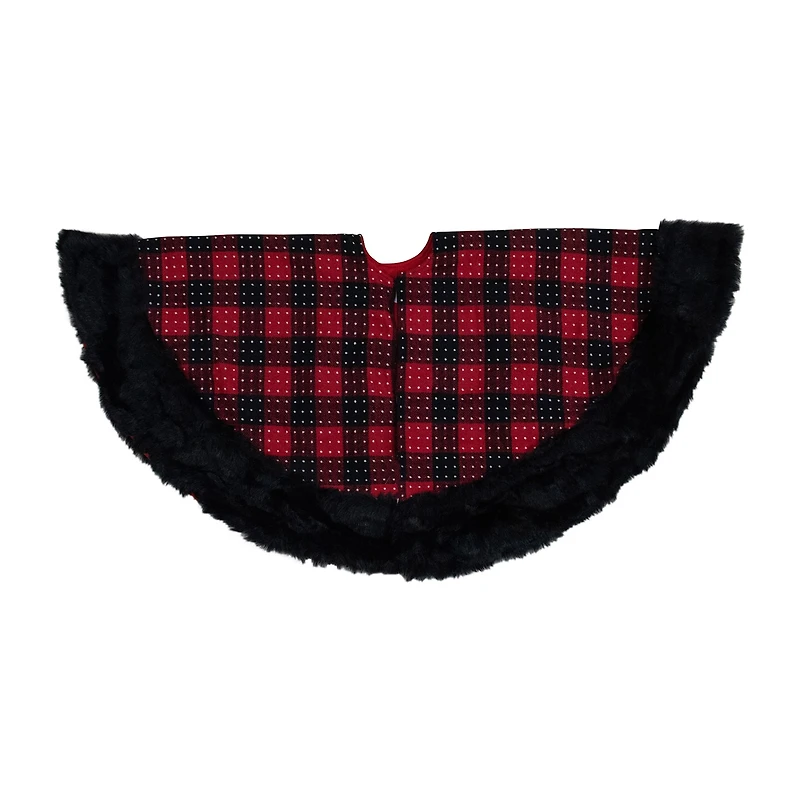 Northlight 48" Buffalo Plaid With Polka Dots And Faux Fur Border Indoor Tree Skirt