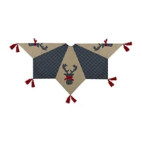 Northlight 48" Blue And Brown Burlap And Plaid Reindeer With Tassels Indoor Tree Skirt