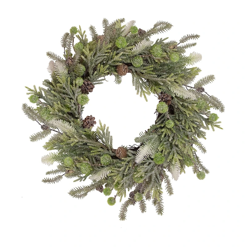 Northlight 24" Artificial With Frosted Foliage And Pine Cones Wreath