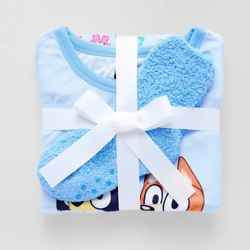 Little & Big Kid Girls Bluey Velour Crew Neck Long Sleeve 3-pc. Pajama Set