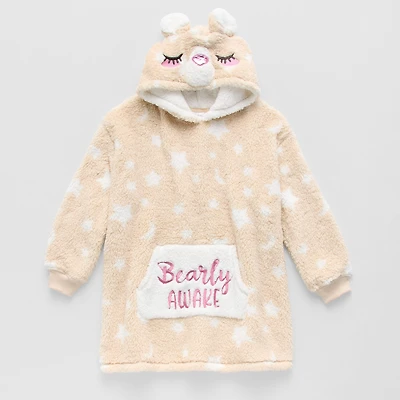 Dream Big Peace Out Lounger Little & Kid Girls Plush Long Sleeve Hooded Nightgown