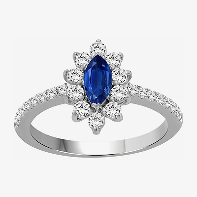 Womens 3 1/2 CT. T.W Genuine Blue Sapphire 10K Gold Marquise Halo Cocktail Ring