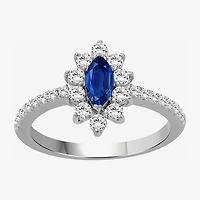 Womens 3 1/2 CT. T.W Genuine Blue Sapphire 10K Gold Marquise Halo Cocktail Ring
