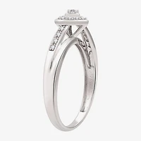 Yes, Please! Womens 1/10 CT. T.W. Lab Grown White Diamond Sterling Silver Heart Halo Side Stone Cocktail Ring