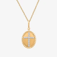 Yes, Please! Womens 1/10 CT. T.W. Lab Grown White Diamond 14K Gold Over Silver Sterling Silver Cross 18 Inch Pendant Necklace