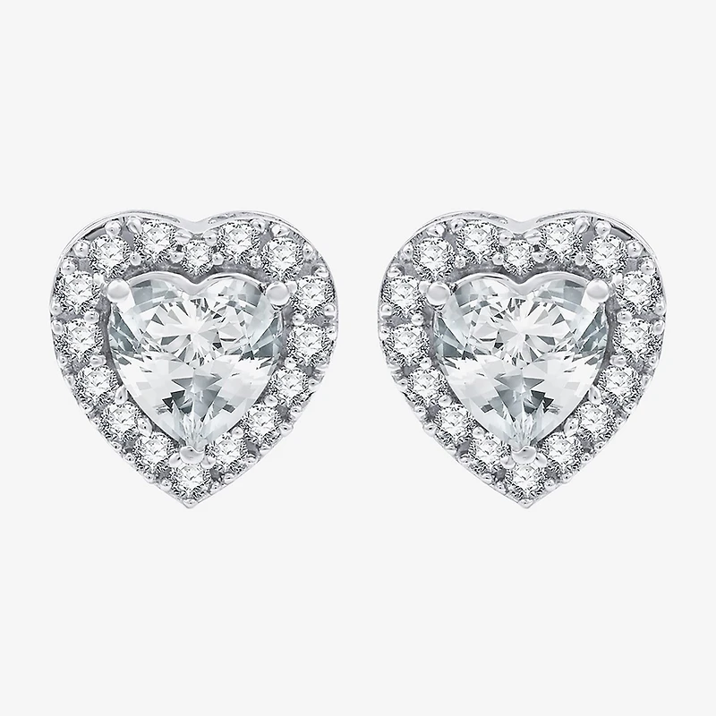 Yes, Please! Lab Created White Sapphire Sterling Silver 10.6mm Heart Round Stud Earrings