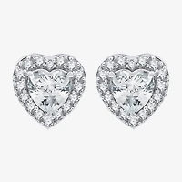 Yes, Please! Lab Created White Sapphire Sterling Silver 10.6mm Heart Round Stud Earrings