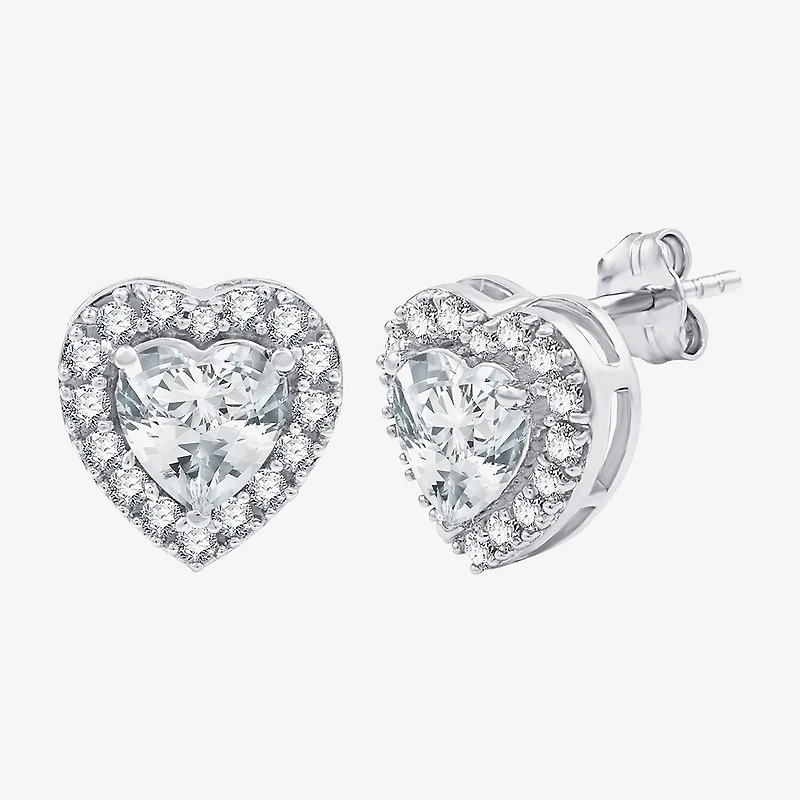 Yes, Please! Lab Created White Sapphire Sterling Silver 10.6mm Heart Round Stud Earrings
