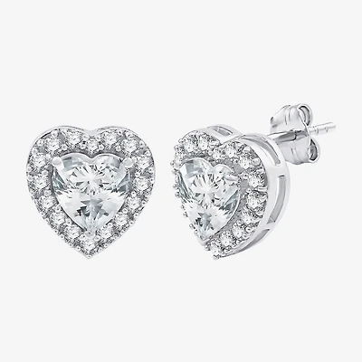 Yes, Please! Lab Created White Sapphire Sterling Silver 10.6mm Heart Round Stud Earrings