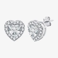 Yes, Please! Lab Created White Sapphire Sterling Silver 10.6mm Heart Round Stud Earrings