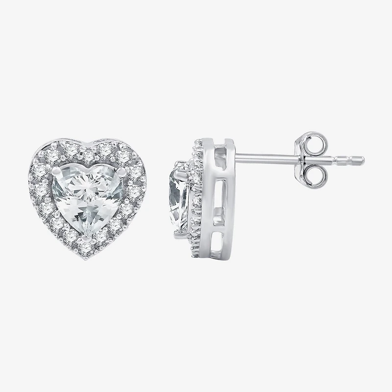Yes, Please! Lab Created White Sapphire Sterling Silver 10.6mm Heart Round Stud Earrings
