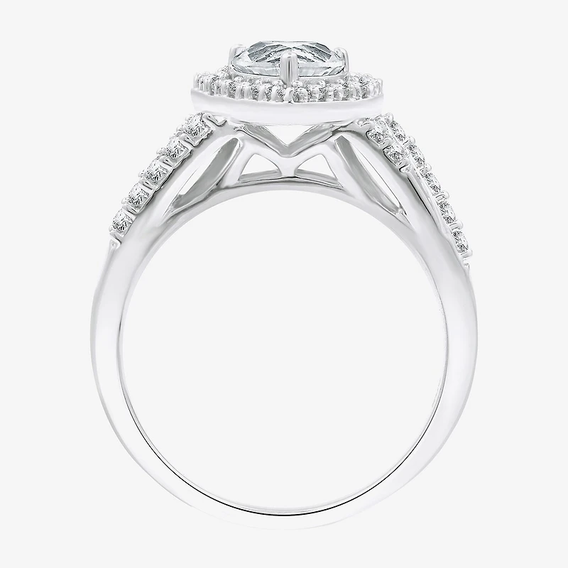 Yes, Please! Womens Lab Created White Sapphire Sterling Silver Heart Side Stone Cocktail Ring