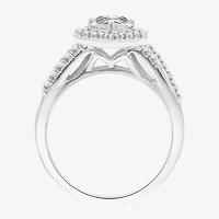 Yes, Please! Womens Lab Created White Sapphire Sterling Silver Heart Side Stone Cocktail Ring