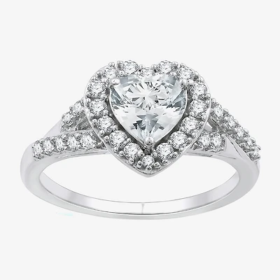 Yes, Please! Womens Lab Created White Sapphire Sterling Silver Heart Side Stone Cocktail Ring