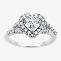 Yes, Please! Womens Lab Created White Sapphire Sterling Silver Heart Side Stone Cocktail Ring
