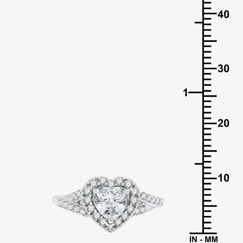 Yes, Please! Womens Lab Created White Sapphire Sterling Silver Heart Side Stone Cocktail Ring