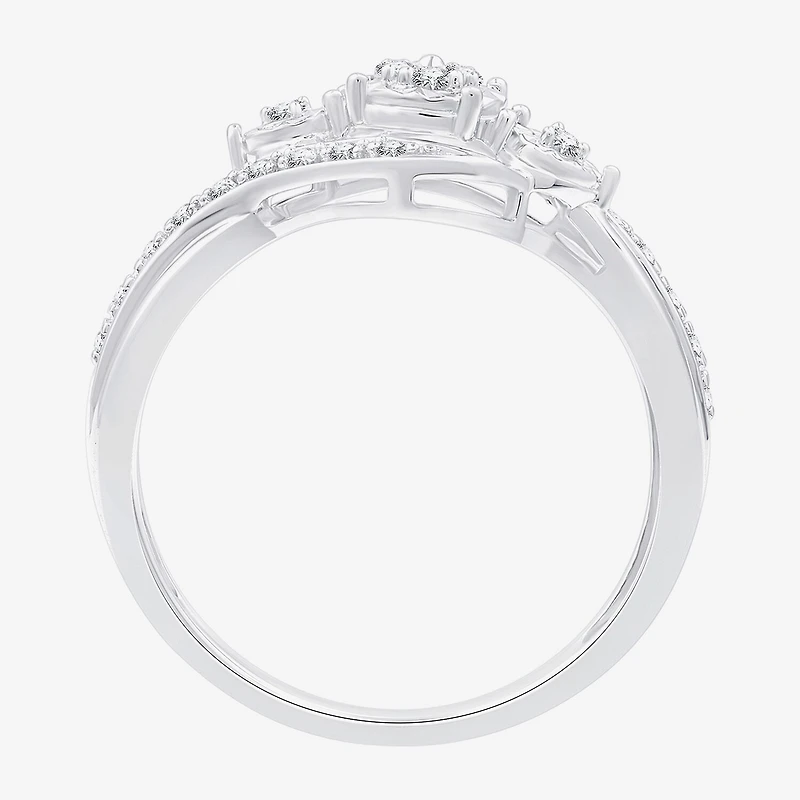 Yes, Please! Womens 1/6 CT. T.W. Lab Grown White Diamond Sterling Silver 3-Stone Crossover Cocktail Ring