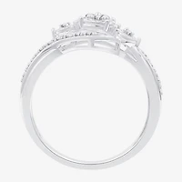 Yes, Please! Womens 1/6 CT. T.W. Lab Grown White Diamond Sterling Silver 3-Stone Crossover Cocktail Ring