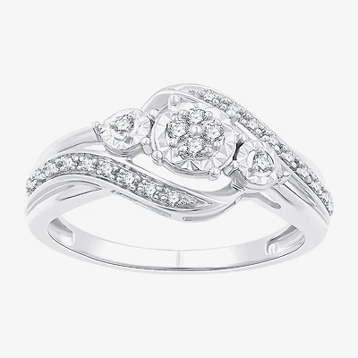Yes, Please! Womens 1/6 CT. T.W. Lab Grown White Diamond Sterling Silver 3-Stone Crossover Cocktail Ring