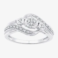 Yes, Please! Womens 1/6 CT. T.W. Lab Grown White Diamond Sterling Silver 3-Stone Crossover Cocktail Ring