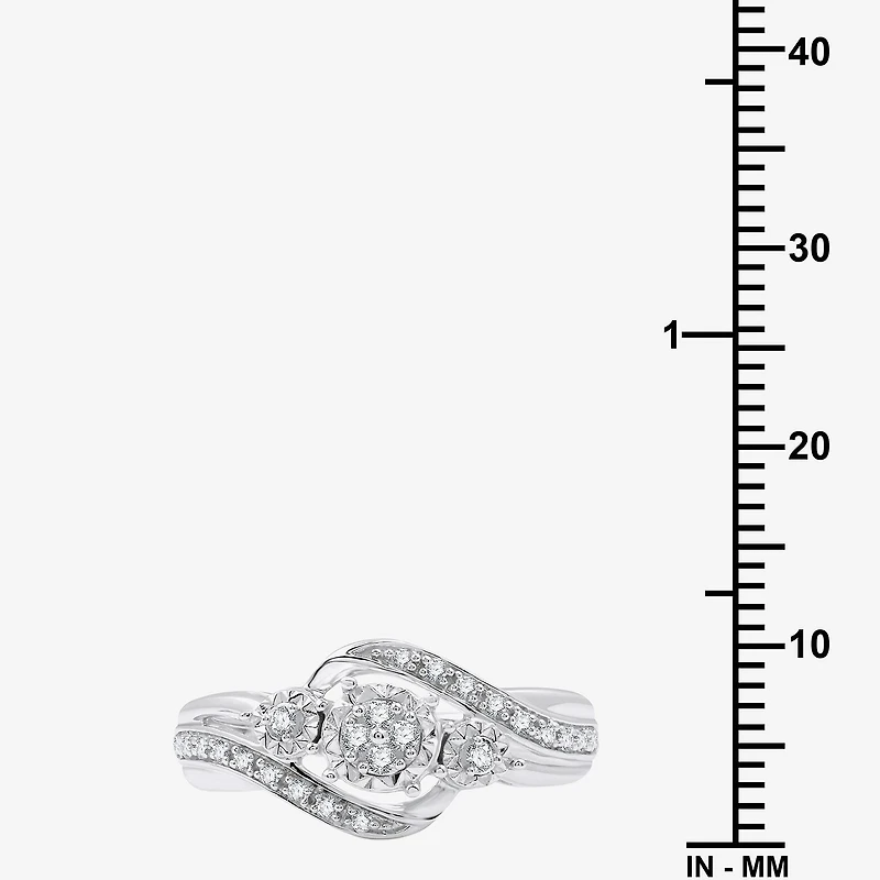 Yes, Please! Womens 1/6 CT. T.W. Lab Grown White Diamond Sterling Silver 3-Stone Crossover Cocktail Ring