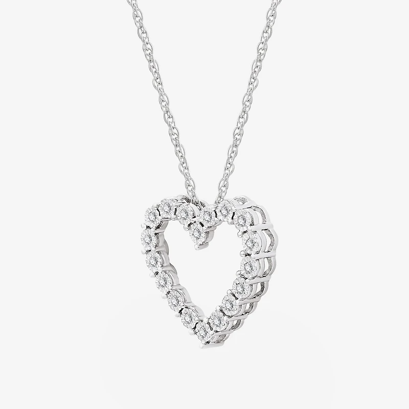 Yes, Please! Womens 1/6 CT. T.W. Lab Grown White Diamond Sterling Silver Heart 18 Inch Pendant Necklace