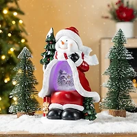 Glitzhome Christmas Resin Lighted Snowflakes Snowman Waterglobe Christmas Tabletop Decor