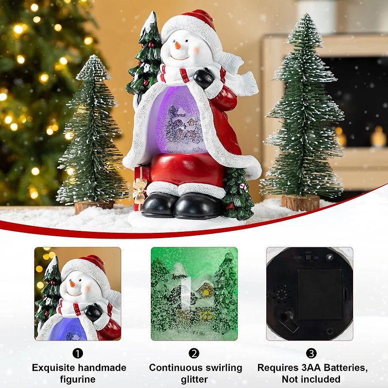 Glitzhome Christmas Resin Lighted Snowflakes Snowman Waterglobe Christmas Tabletop Decor
