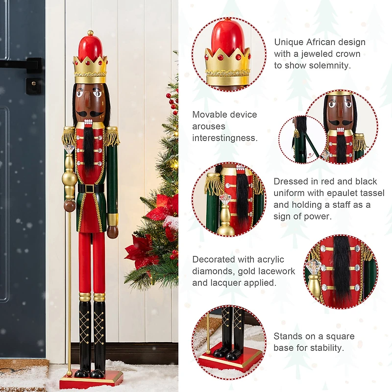 Glitzhome 42"H Wooden Christmas African King Wood Christmas Nutcracker