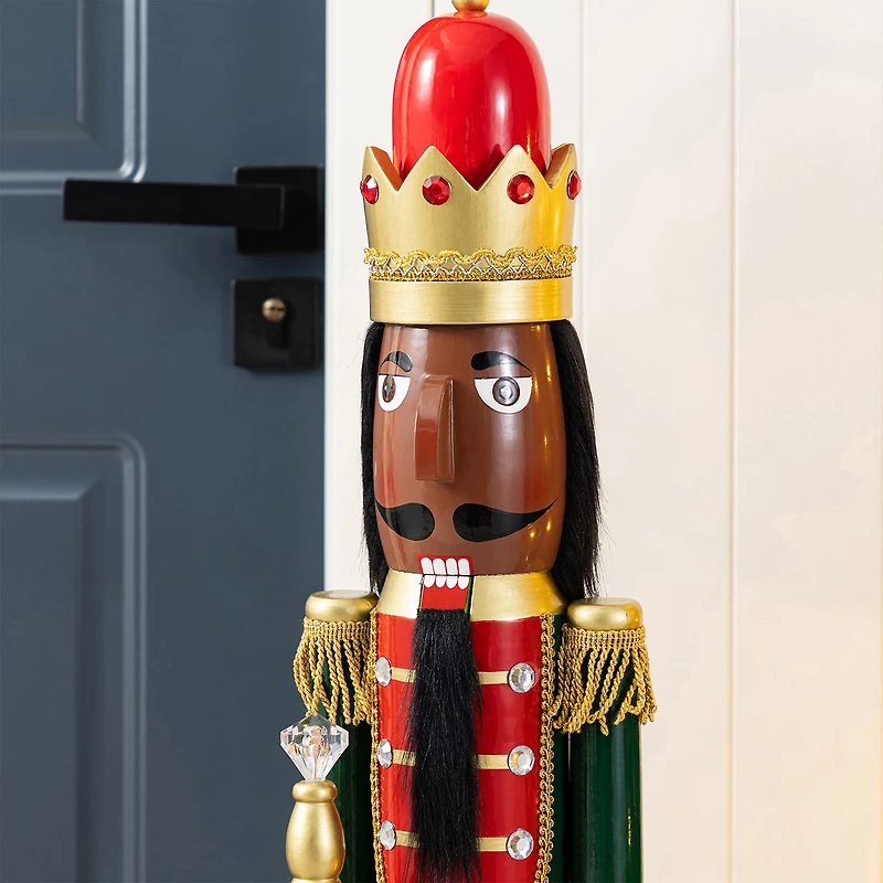 Glitzhome 42"H Wooden Christmas African King Wood Christmas Nutcracker