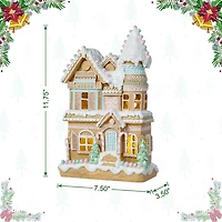 Glitzhome 12"H Christmas Macaron Resin Village Christmas Tabletop Decor