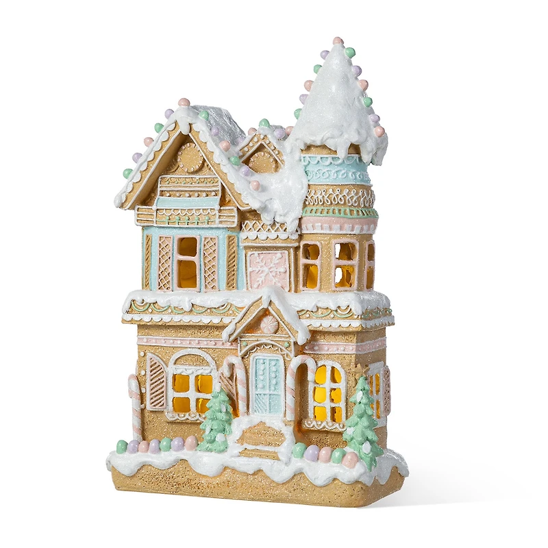Glitzhome 12"H Christmas Macaron Resin Village Christmas Tabletop Decor