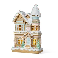 Glitzhome 12"H Christmas Macaron Resin Village Christmas Tabletop Decor