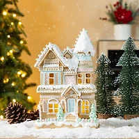 Glitzhome 12"H Christmas Macaron Resin Village Christmas Tabletop Decor