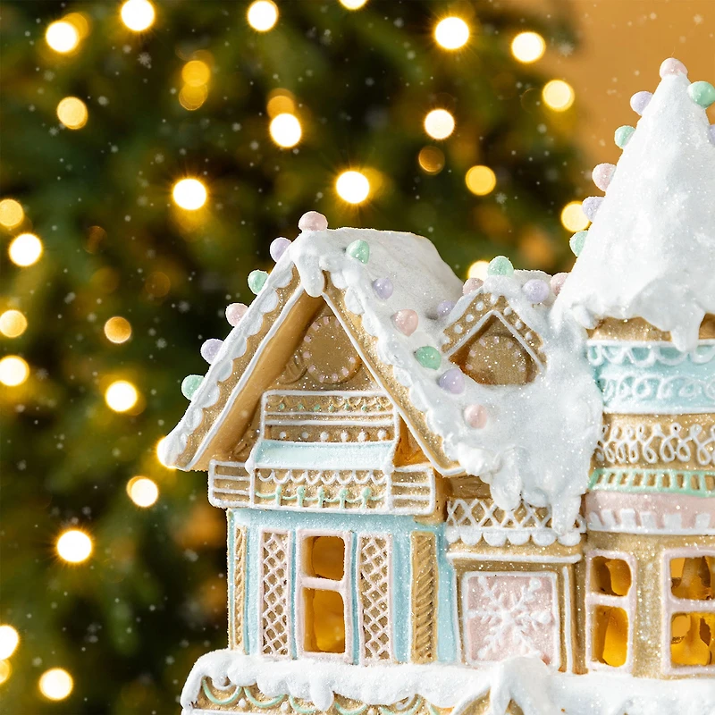 Glitzhome 12"H Christmas Macaron Resin Village Christmas Tabletop Decor