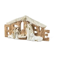 Glitzhome 12"L Resin "Believe" Holy Family Figurine Nativity Set