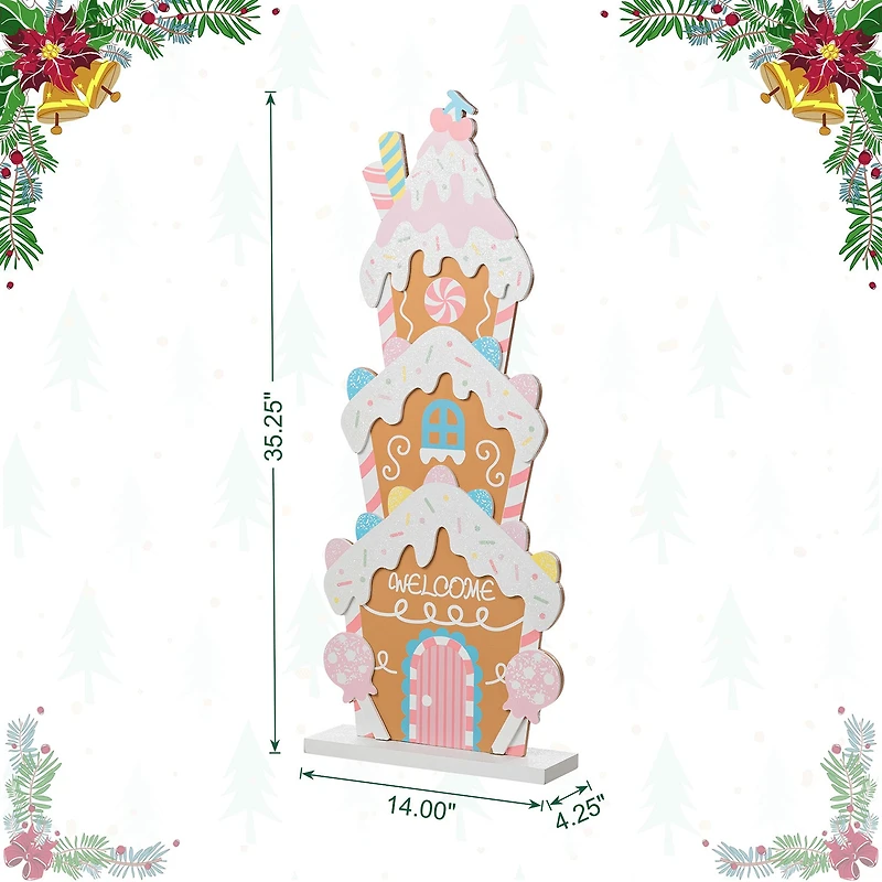 Glitzhome 36"H Wooden Christmas Gingerbread House Christmas Porch Sign