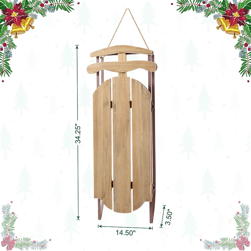 Glitzhome 35"H Wooden Natural Christmas Sleigh Christmas Porch Sign