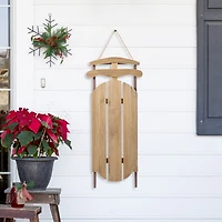 Glitzhome 35"H Wooden Natural Christmas Sleigh Christmas Porch Sign