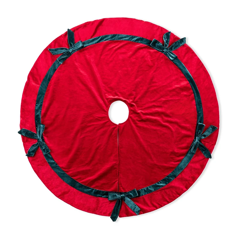 Glitzhome 48"D Red Velvet Christmas Tree Skirt