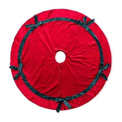 Glitzhome 48"D Red Velvet Christmas Tree Skirt